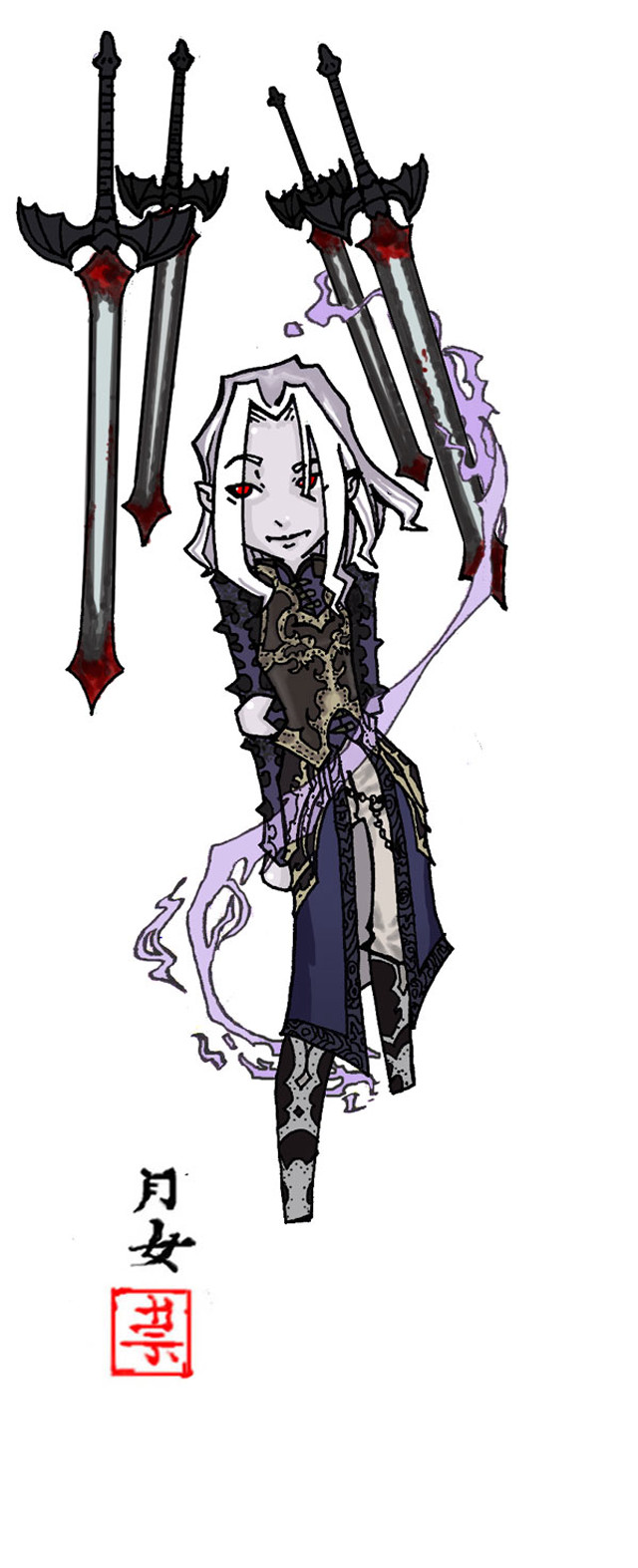 Woman swords chinese character red free wallpaper for mobile - medium preview image