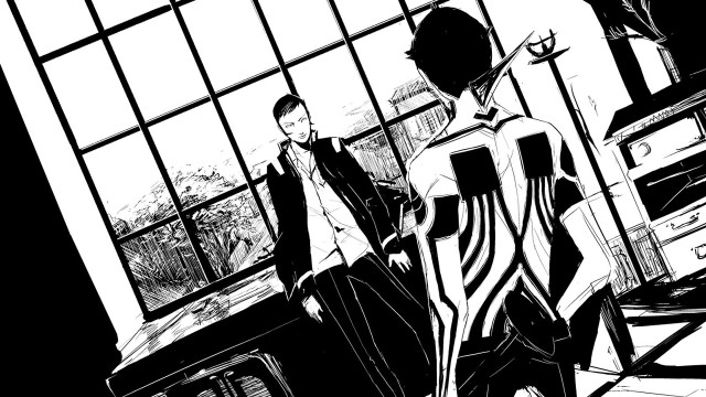 Black white drawing two people free wallpaper for desktop - medium preview image