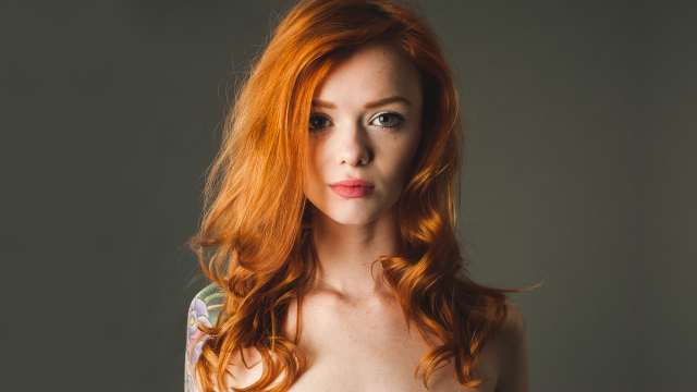 Woman red hair tattoo shoulder free wallpaper for desktop - medium preview image