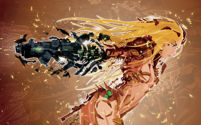 Blonde woman cyberpunk sword yellow free wallpaper for desktop - medium preview image