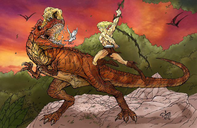 Man riding dinosaur sword bird free wallpaper for desktop - medium preview image