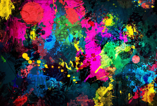 Colorful painting splatters black background free wallpaper for desktop - medium preview image