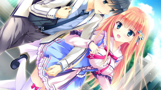 Anime couple building sky clouds free wallpaper for desktop - medium preview image