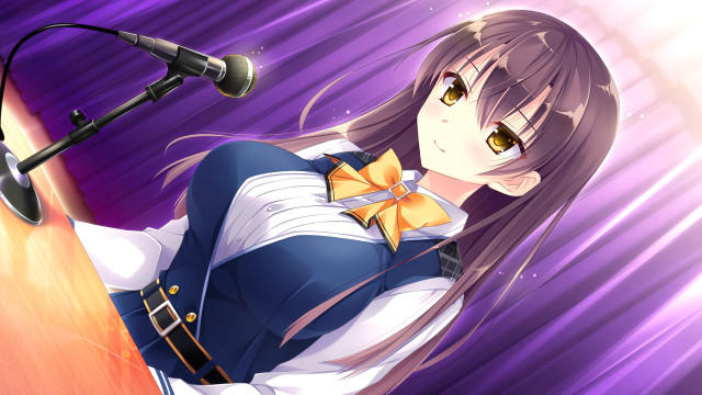 Woman microphone purple background brown free wallpaper for desktop - medium preview image