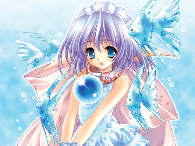 Blue haired girl blue dress free wallpaper for desktop - medium preview image