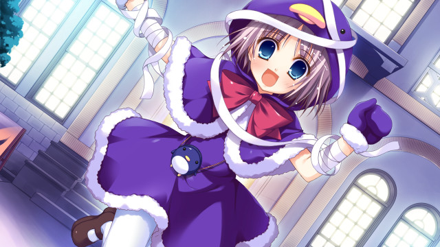 Anime character purple outfit hat free wallpaper for desktop - medium preview image