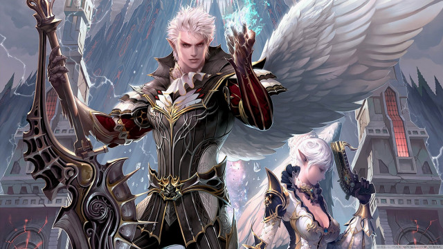 Couple people castle wings sword free wallpaper for desktop - medium preview image