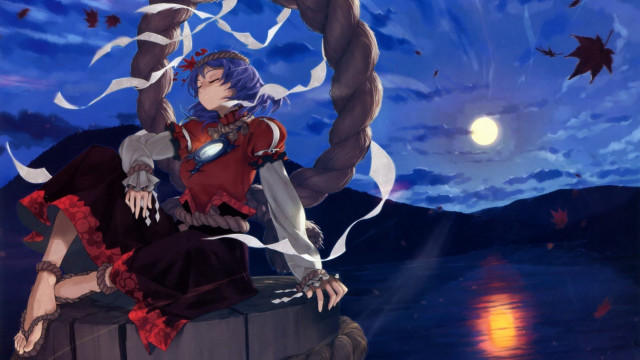 Woman sitting sword fullmoon night free wallpaper for desktop - medium preview image