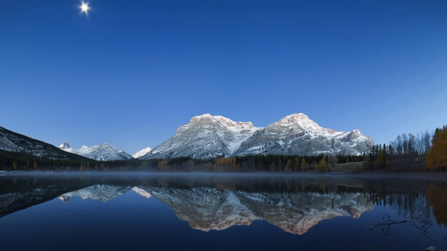 Mountain lake reflection moon forest free wallpaper for desktop - medium preview image
