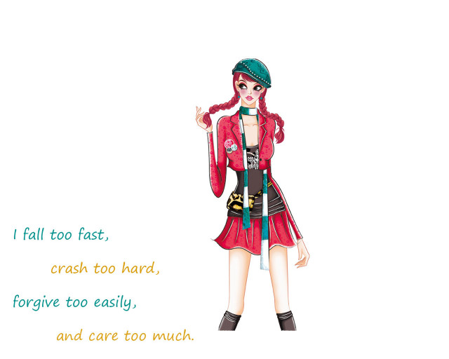 Woman red coat green hat free wallpaper for desktop - medium preview image