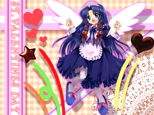 Girl dress wings bow checkered free wallpaper for desktop - medium preview image