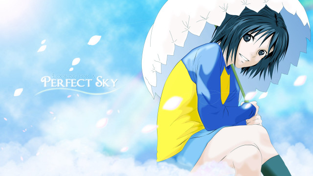 Girl umbrella snow sky background free wallpaper for desktop - medium preview image