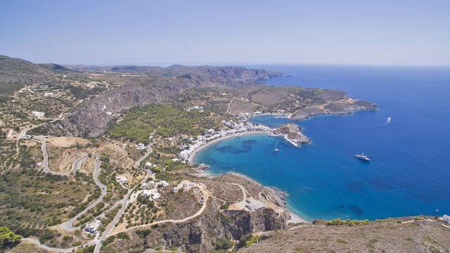 Blue ocean white village cliff free wallpaper for desktop - medium preview image