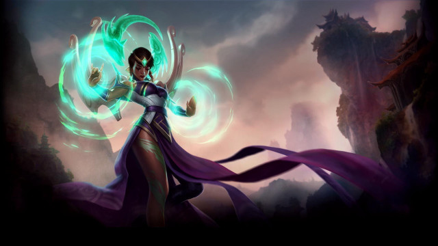 Woman purple dress green light free wallpaper for desktop - medium preview image