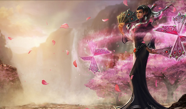 Woman black dress waterfall pink free wallpaper for desktop - medium preview image