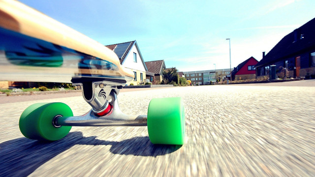 Skateboard green wheel street houses free wallpaper for desktop - medium preview image