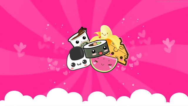 Cartoon foods pink background clouds free wallpaper for desktop - medium preview image