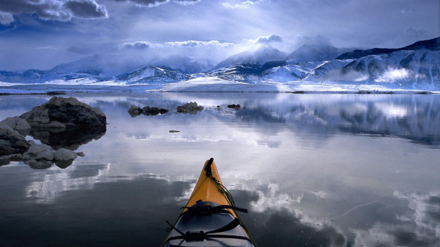 Kayak water mountains clouds sky free wallpaper for desktop - medium preview image