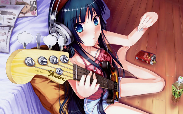 Girl headphones guitar bed pillow #2 free wallpaper for desktop - medium preview image