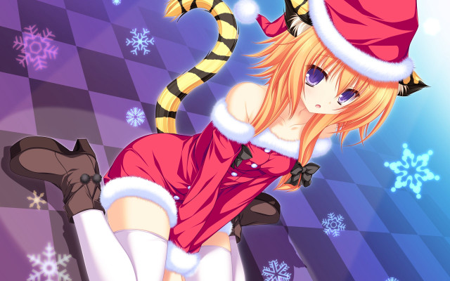 Girl santa hat dress cat free wallpaper for desktop - medium preview image