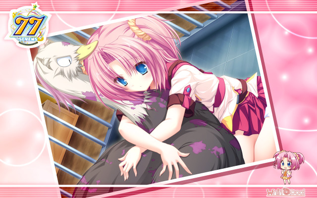 Girl pink hair cat back free wallpaper for desktop - medium preview image