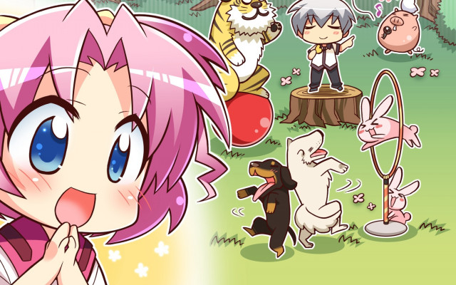 Cartoon girl pink hair animals free wallpaper for desktop - medium preview image