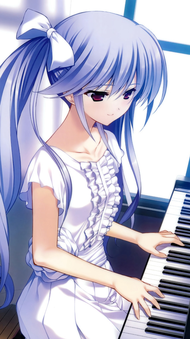 Girl blue hair piano playing free wallpaper for mobile - medium preview image