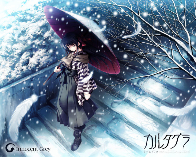 Woman umbrella walking snow winter free wallpaper for desktop - medium preview image