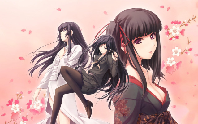 Anime girls long hair black #11 free wallpaper for desktop - medium preview image