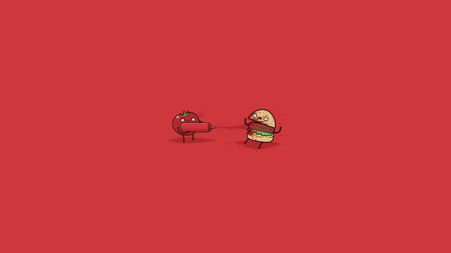 Cartoon character hamburger red background free wallpaper for desktop - medium preview image