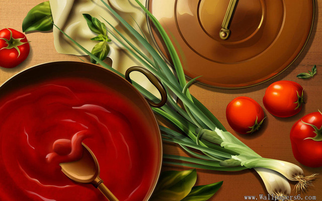 Tomato sauce pot spoon garlic free wallpaper for desktop - medium preview image
