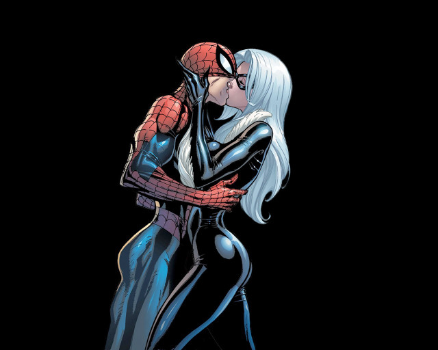 Spider suit woman hugging man free wallpaper for desktop - medium preview image