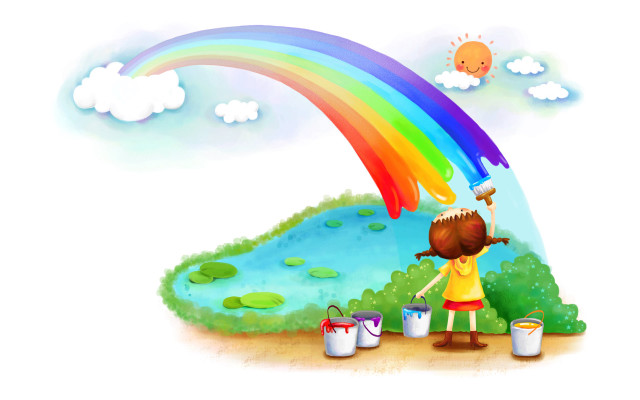 Girl painting rainbow buckets sky free wallpaper for desktop - medium preview image