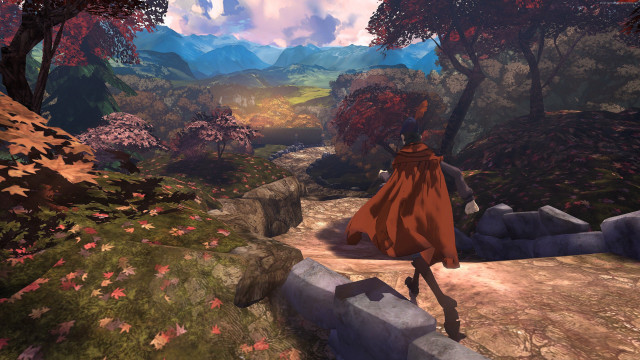 Woman red cape forest path free wallpaper for desktop - medium preview image