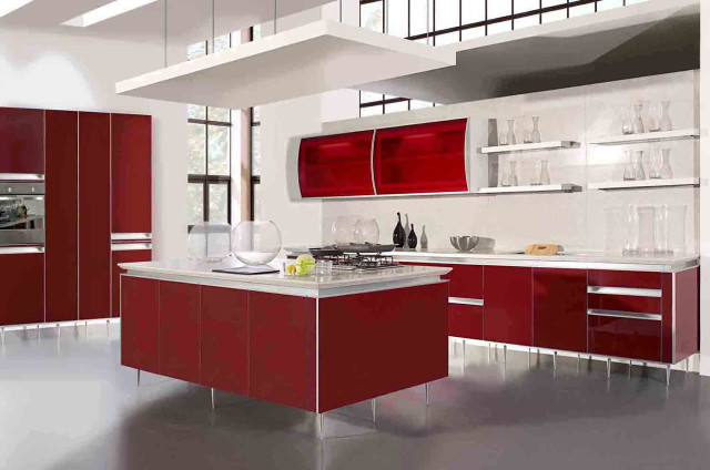 Kitchen red white countertop cabinet free wallpaper for desktop - medium preview image