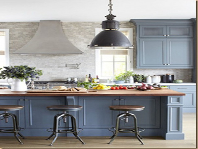 Kitchen blue cabinets island stools free wallpaper for desktop - medium preview image