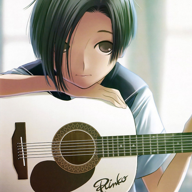 Girl green hair guitar sad free wallpaper for tablet - medium preview image