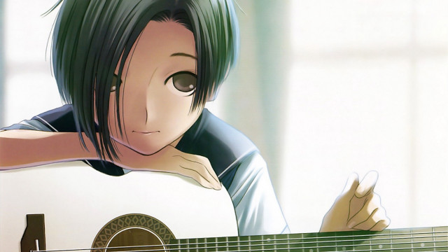 Person guitar window sunlight background free wallpaper for desktop - medium preview image