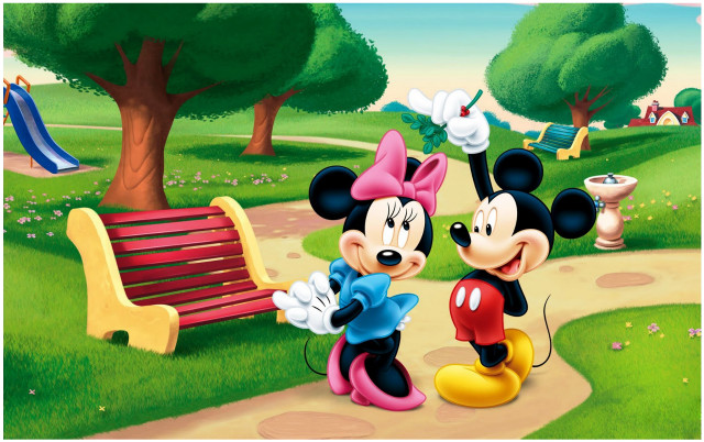 Mickey minnie mouses park bench free wallpaper for desktop - medium preview image