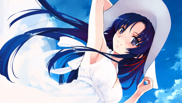 Girl white umbrella long hair free wallpaper for desktop - medium preview image