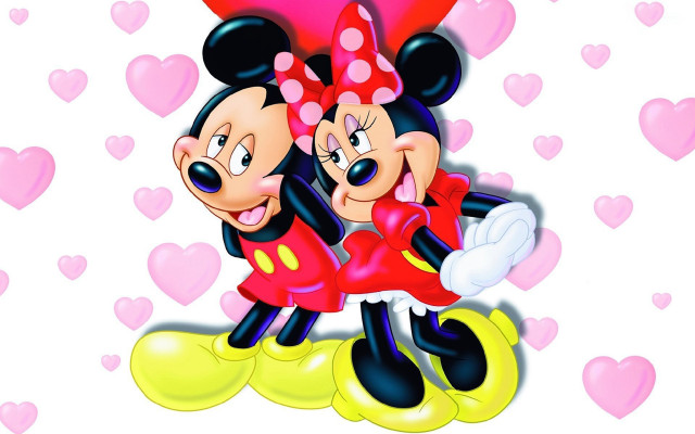 Mickey minnie hugging hearts background free wallpaper for desktop - medium preview image