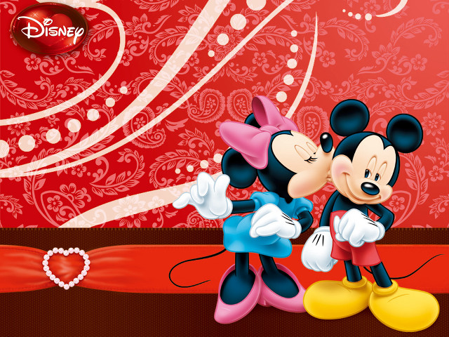 Mickey minnie kissing red background free wallpaper for desktop - medium preview image