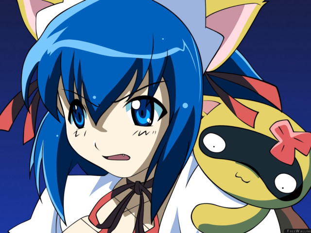 Blue hair girl cat ears free wallpaper for desktop - medium preview image