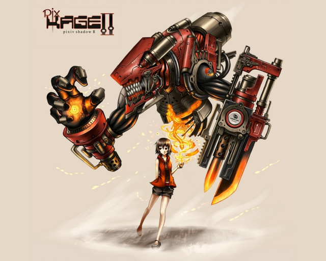 Woman giant robot flame hand free wallpaper for desktop - medium preview image