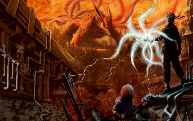 Man standing rubble demon city free wallpaper for desktop - medium preview image