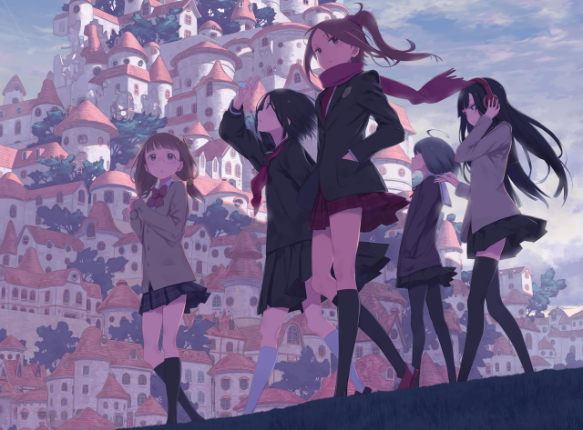 Group people castle sky cityscape free wallpaper for desktop - medium preview image