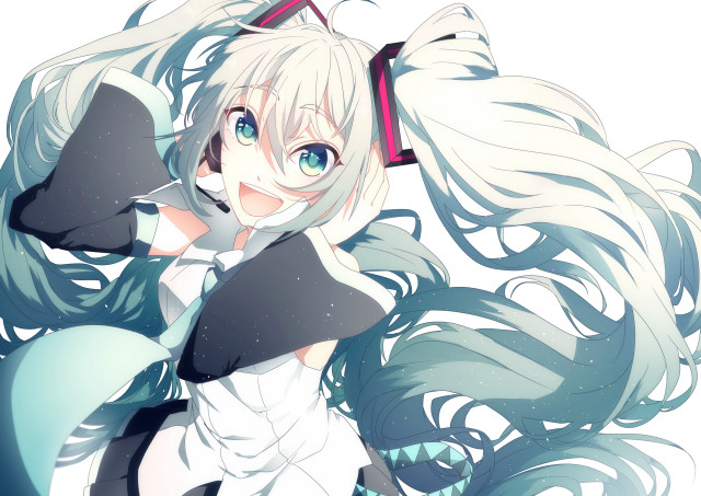 Anime girl white hair blue #9 free wallpaper for desktop - medium preview image
