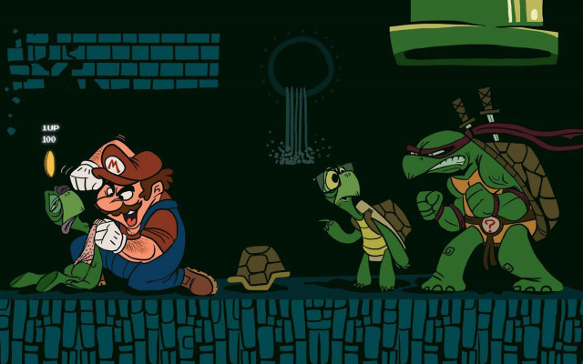 Cartoon man gun turtles background free wallpaper for desktop - medium preview image