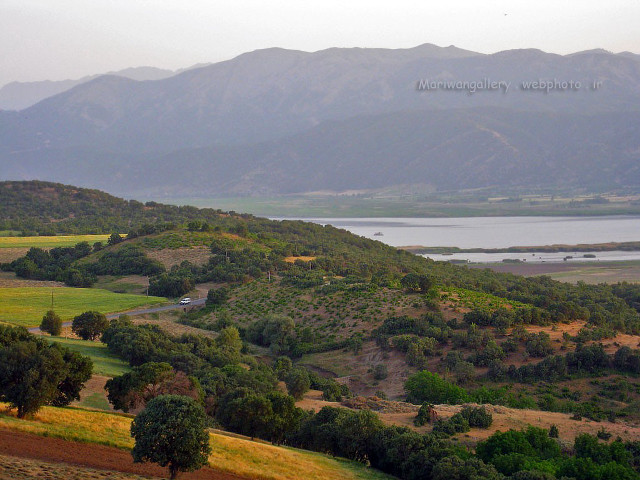Scenic lake mountains trees road free wallpaper for desktop - medium preview image