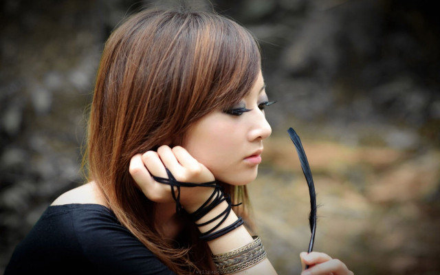 Woman scissors black strap neck free wallpaper for desktop - medium preview image